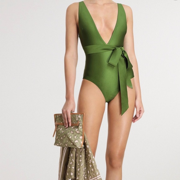 NWT Zimmerman empire plunging tie waist one piece khaki sz 0 (2-4) - Picture 2 of 6